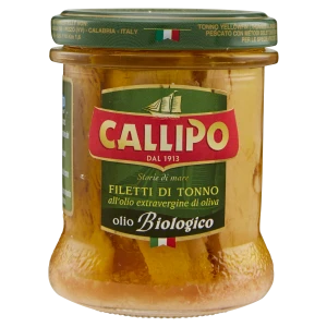 FILETY Z TUŃCZYKA W EKOLOGICZNEJ OLIWIE Z OLIWEK EXTRA VIRGIN BIO 170g/111g - CALLIPO