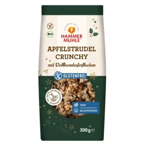 BEZGLUTENOWE CRUNCHY O SMAKU CIASTA Z JABŁKAMI APFELSTRUDEL BIO 300g - Hammermühle